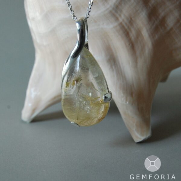 Droplet Rutile Quartz Sterling Silver Pendant