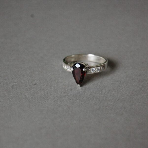 Red Garnet and Cubic Zirconia Sterling Silver Ring