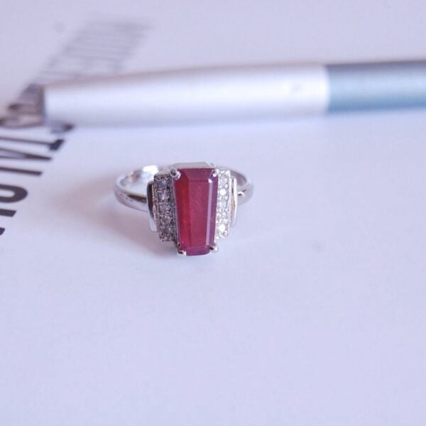 Ruby and Cubic Zirconia Sterling Silver Ring - Image 2