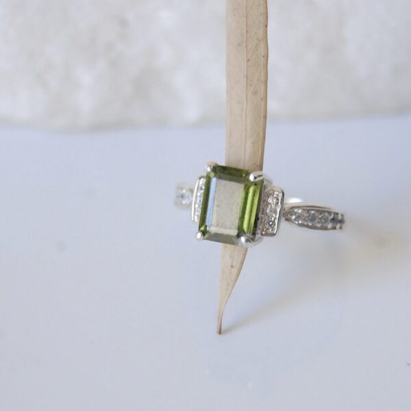 Peridot and Cubic Zirconia Sterling Silver Ring