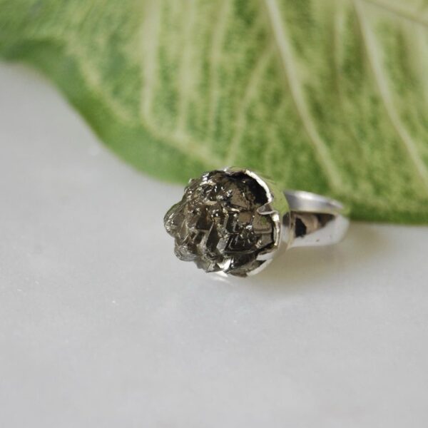 Natural Raw Pyrite Sterling Silver Ring - Image 2