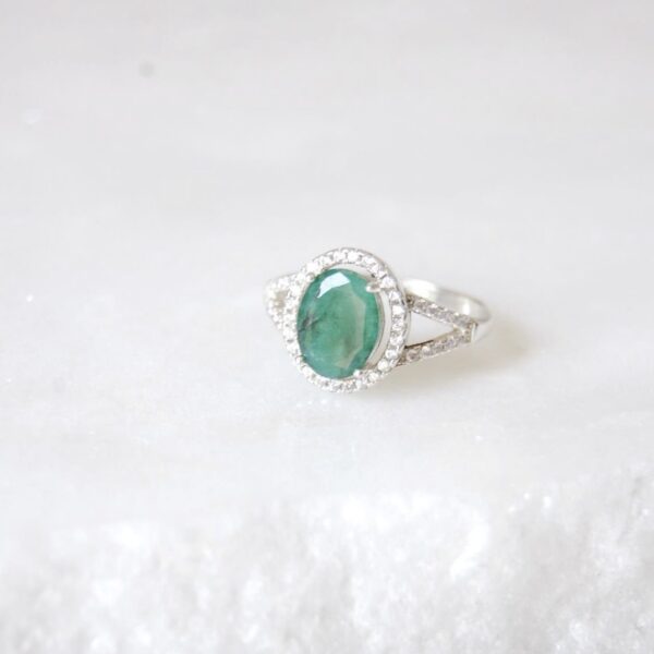 Emerald and Cubic Zirconia Sterling Silver Ring