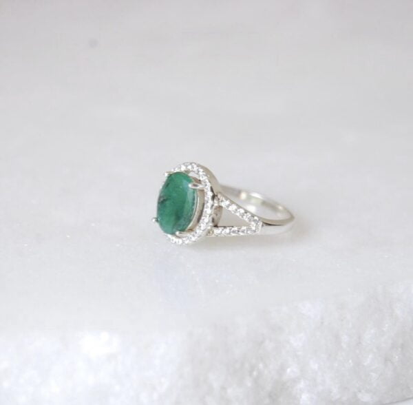 Emerald and Cubic Zirconia Sterling Silver Ring - Image 2