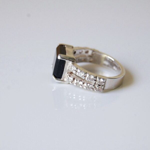 Black Agate (Aqeeq) & Cubic Zirconia Sterling Silver Ring - Image 4