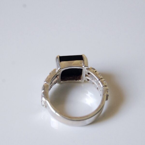 Black Agate (Aqeeq) & Cubic Zirconia Sterling Silver Ring - Image 3