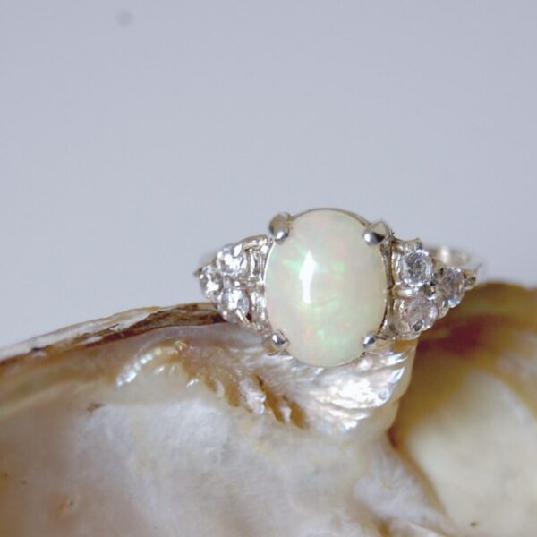 Opal and Cubic Zirconia Sterling Silver Ring