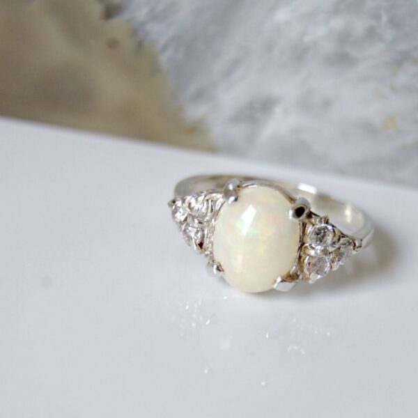 Opal and Cubic Zirconia Sterling Silver Ring - Image 2