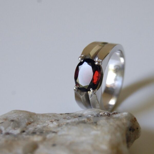 Red Garnet Sterling Silver Band Ring