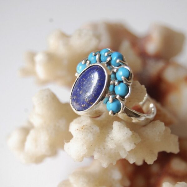 Lapis Lazuli and Turquoise Sterling Silver Ring - Image 2