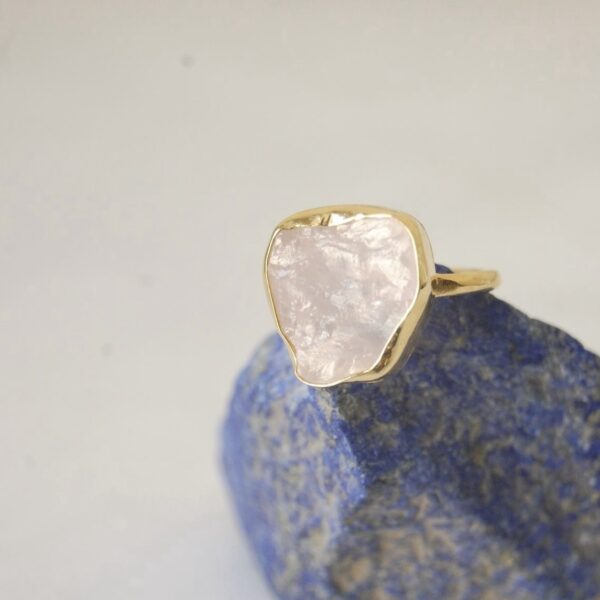 Raw Rose Quartz Sterling Silver (Gold Plated) Ring