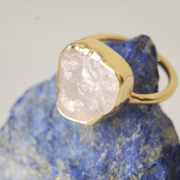 Raw Rose Quartz Sterling Silver (Gold Plated) Ring - Image 4