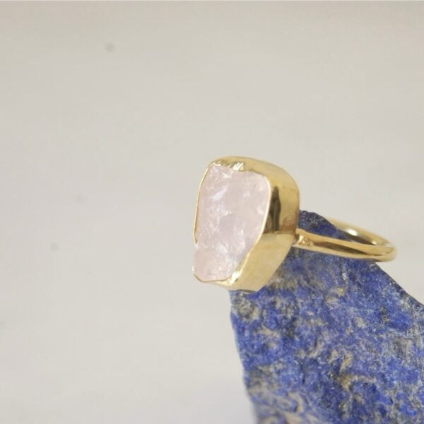 Raw Rose Quartz Sterling Silver (Gold Plated) Ring - Image 6