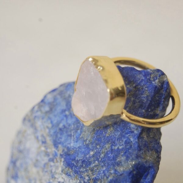 Raw Rose Quartz Sterling Silver (Gold Plated) Ring - Image 3