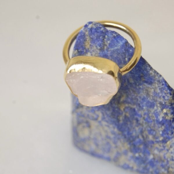 Raw Rose Quartz Sterling Silver (Gold Plated) Ring - Image 2