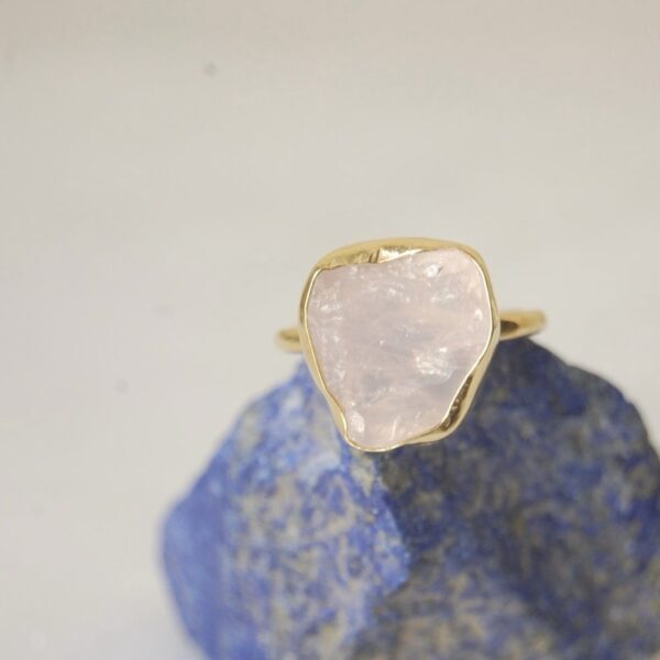 Raw Rose Quartz Sterling Silver (Gold Plated) Ring - Image 5