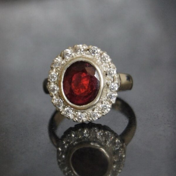 Ruby and Cubic Zirconia Sterling Silver Ring