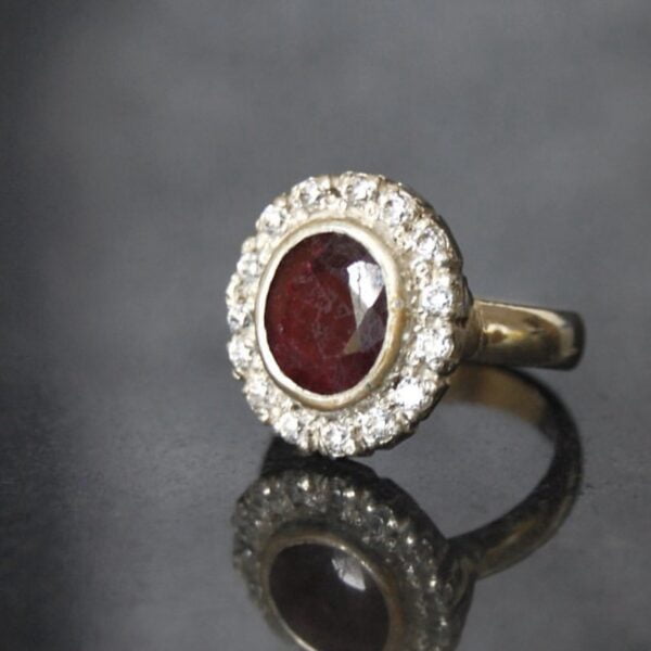 Ruby and Cubic Zirconia Sterling Silver Ring - Image 2