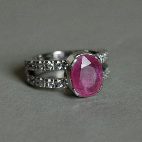 Ruby and Cubic Zirconia Sterling Silver Ring