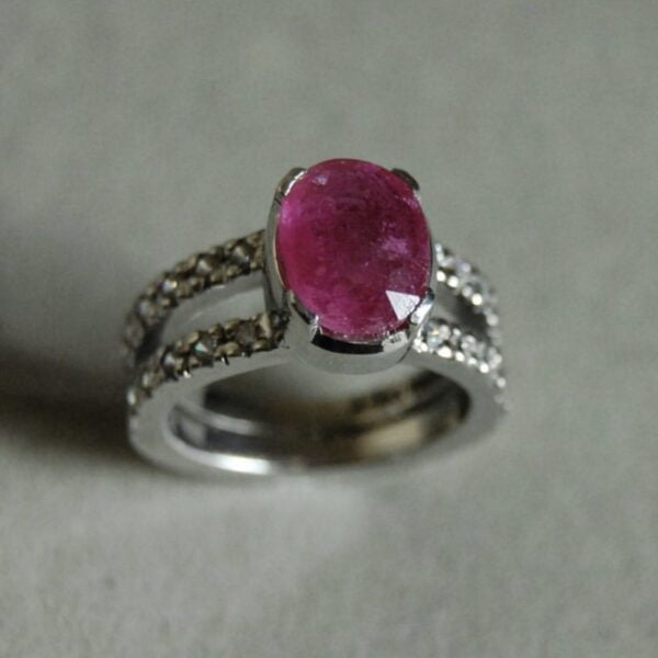 Ruby and Cubic Zirconia Sterling Silver Ring - Image 2