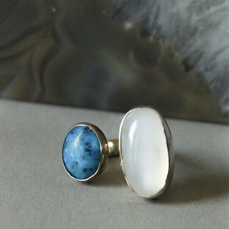 Turquoise and Moonstone Sterling Silver Ring