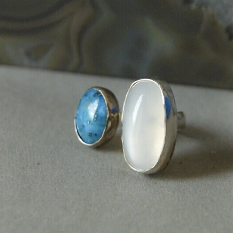 Turquoise and Moonstone Sterling Silver Ring - Image 2