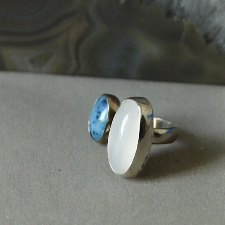 Turquoise and Moonstone Sterling Silver Ring - Image 3