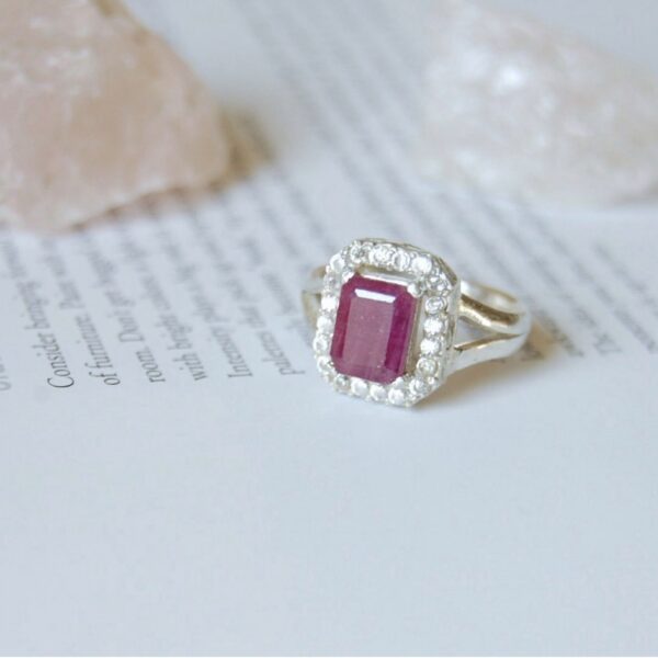 Ruby and Cubic Zirconia Sterling Silver Ring