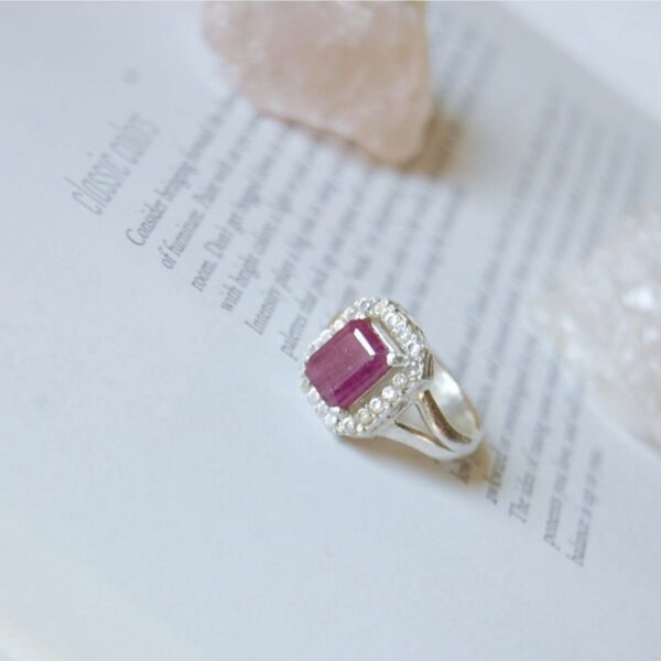 Ruby and Cubic Zirconia Sterling Silver Ring - Image 2