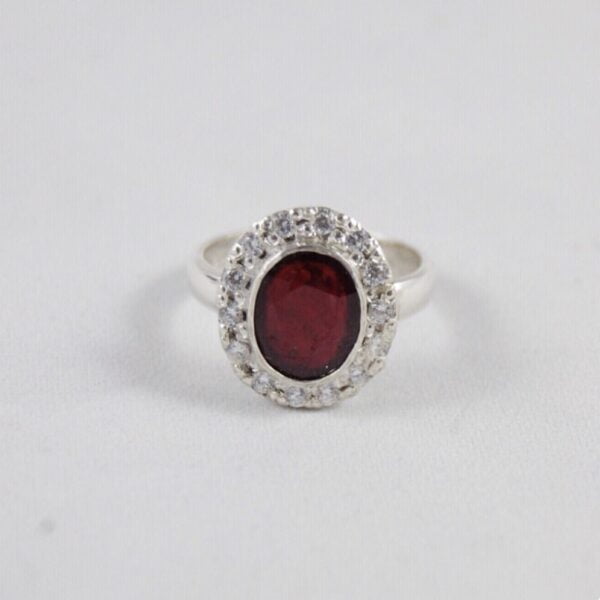 Ruby and Cubic Zirconia Sterling Silver Ring