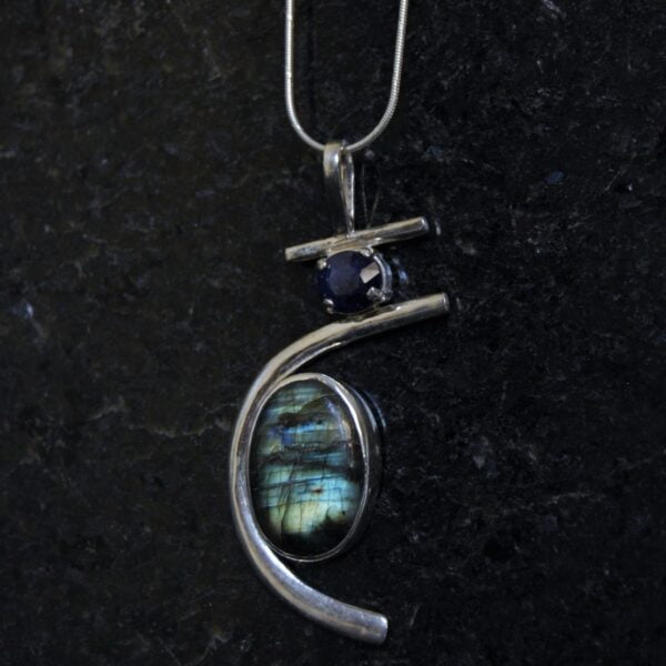 Labradorite and Blue Sapphire Sterling Silver Pendant