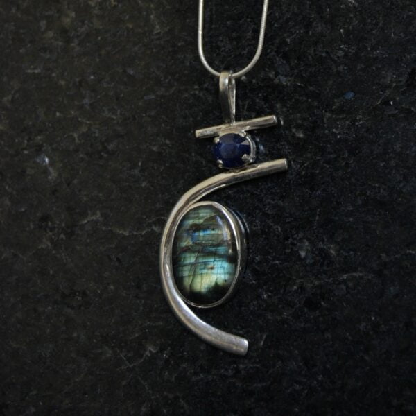 Labradorite and Blue Sapphire Sterling Silver Pendant - Image 2