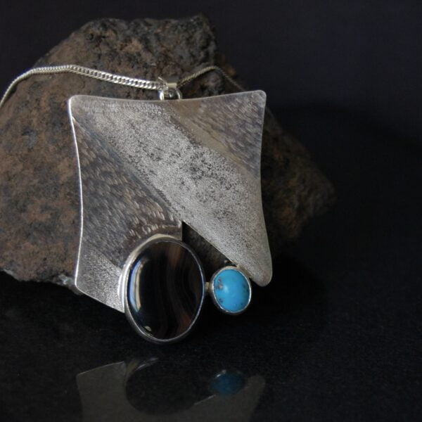 Agate (Aqeeq) and Turquoise (Feroza) Sterling Silver Pendant - Image 2