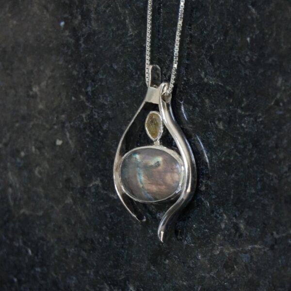 Labradorite and Yellow Sapphire Sterling Silver Pendant - Image 3