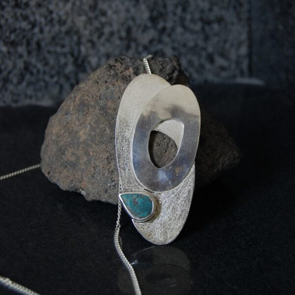 Turquoise (Feroza) Sterling Silver Pendant - Image 2