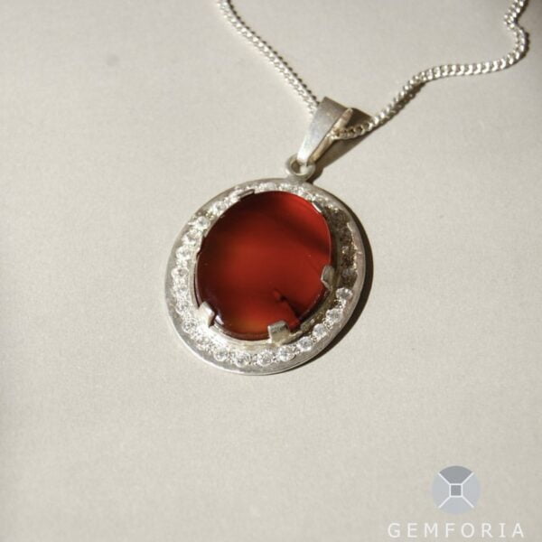 Agate (Aqeeq) and Cubic Zirconia Sterling Silver Pendant - Image 2