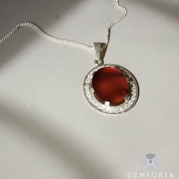 Agate (Aqeeq) and Cubic Zirconia Sterling Silver Pendant - Image 3