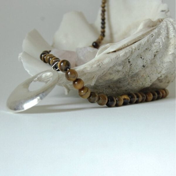 Beaded Tiger's Eye and Sterling Silver Necklace - Image 2