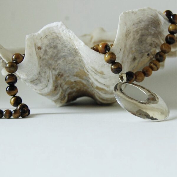 Beaded Tiger's Eye and Sterling Silver Necklace - Image 3