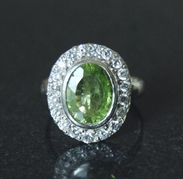 Peridot and Cubic Zirconia Sterling Silver Ring