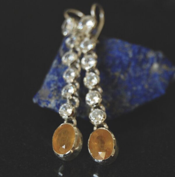 Yellow Sapphire and Cubic Zirconia Sterling Silver Earnings - Image 2