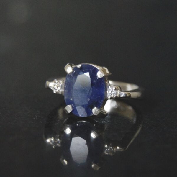 Blue Sapphire and Cubic Zirconia Sterling Silver Ring