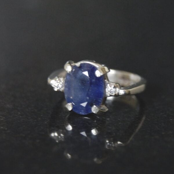 Blue Sapphire and Cubic Zirconia Sterling Silver Ring - Image 4