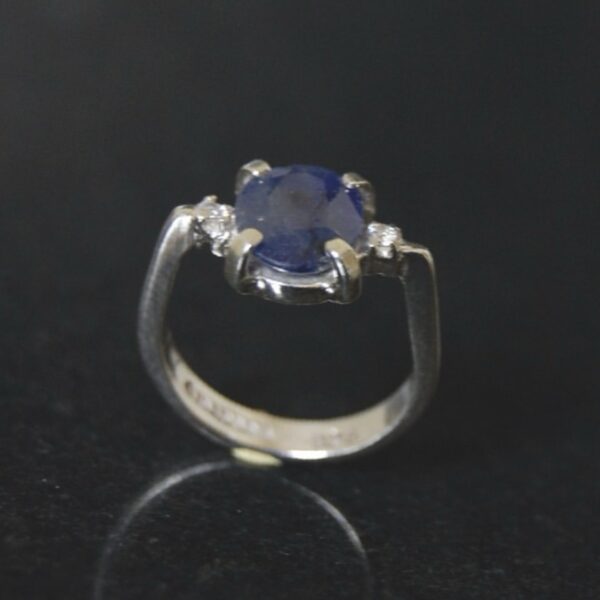 Blue Sapphire and Cubic Zirconia Sterling Silver Ring - Image 3