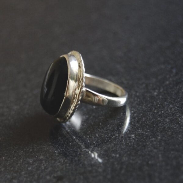 Black Agate (Aqeeq) Sterling Silver Ring - Image 2