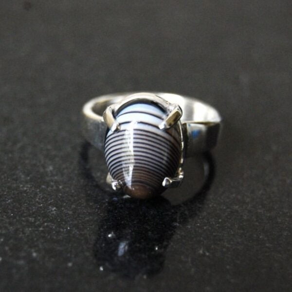 Black Banded Agate (Sulemani Aqeeq) Sterling Silver Ring