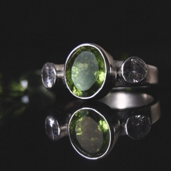 Peridot and Cubic Zirconia Sterling Silver Ring