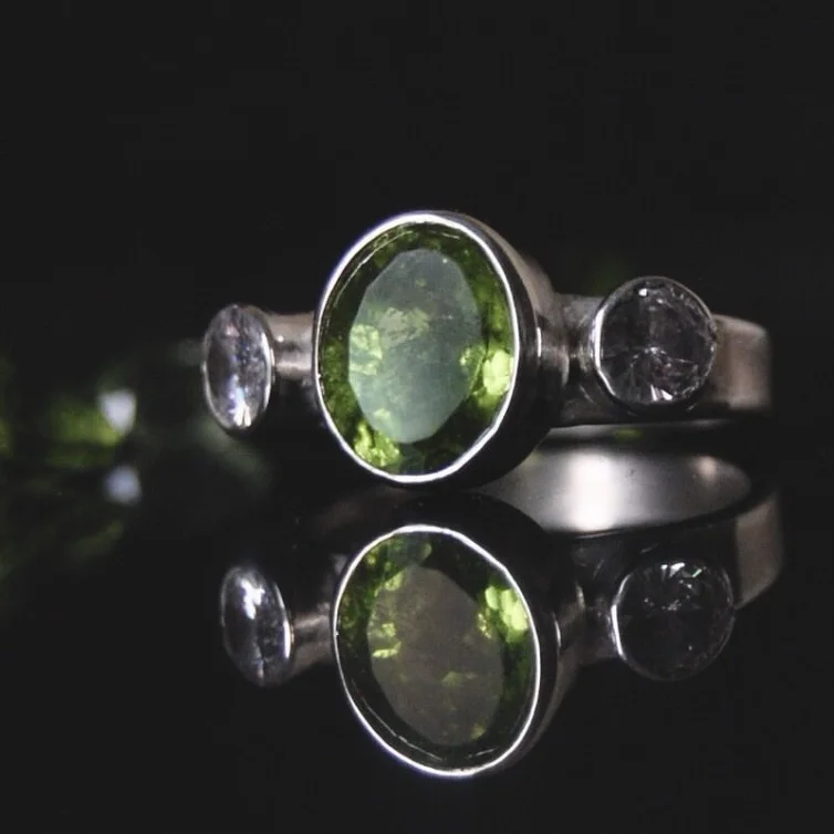 Peridot and Cubic Zirconia Sterling Silver Ring