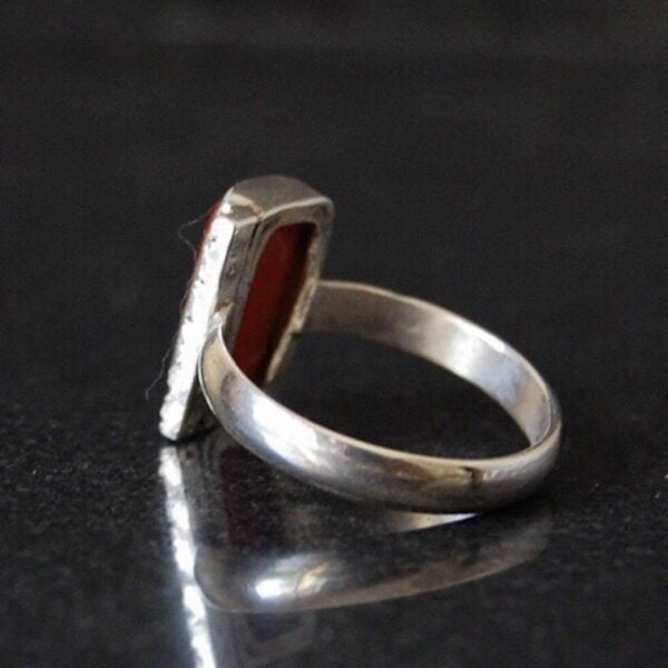 Coral (Marjan) and Cubic Zirconia Sterling Silver Ring - Image 3