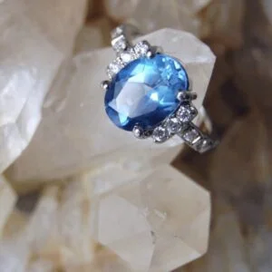 London Blue Topaz and Cubic Zirconia Sterling Silver Ring