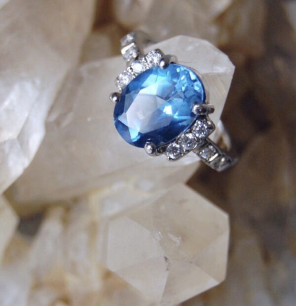 London Blue Topaz and Cubic Zirconia Sterling Silver Ring